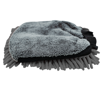 Toalla de microfibra ultra absorbente AMOS Powerfluff gris 1000 GSM 60 x 80 cm + Guante de REGALO