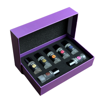 Pack Amos mini Purple – difusor de aromas gris + set morado con 7 recambios de fragancias