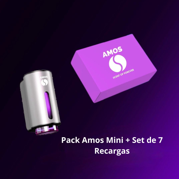 Pack Amos mini Purple – difusor de aromas gris + set morado con 7 recambios de fragancias
