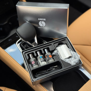 Pack Amos mini Purple – difusor de aromas gris + set morado con 7 recambios de fragancias