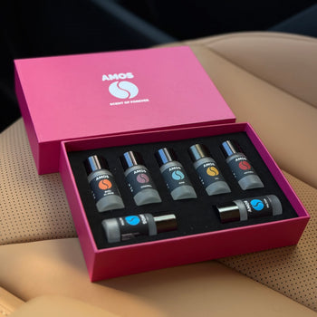Pack Amos mini Pink – difusor de aromas gris + set rosa con 7 recambios de fragancias