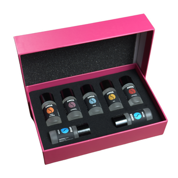Pack Amos mini Pink – difusor de aromas gris + set rosa con 7 recambios de fragancias