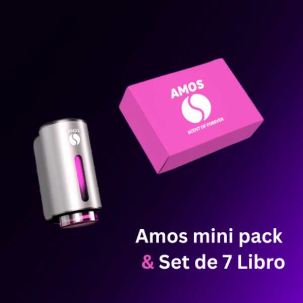 Pack Amos mini Pink – difusor de aromas gris + set rosa con 7 recambios de fragancias