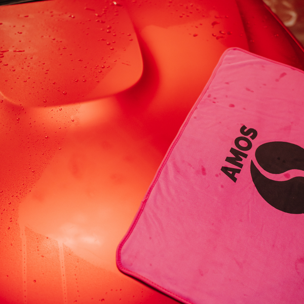 Toalla de microfibra ultra absorbente AMOS Powerfluff rosa 1000 GSM 60 x 80 cm + Guante de REGALO