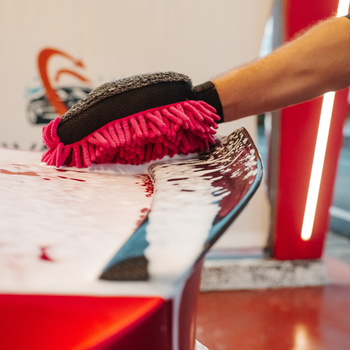 Toalla de microfibra ultra absorbente AMOS Powerfluff rosa 1000 GSM 60 x 80 cm + Guante de REGALO