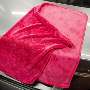 Toalla de microfibra ultra absorbente AMOS Powerfluff rosa 1000 GSM 60 x 80 cm + Guante de REGALO