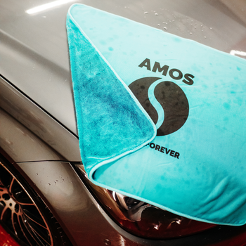 Toalla de microfibra ultra absorbente AMOS Powerfluff azul 1000 GSM 60 x 80 cm + Guante de REGALO