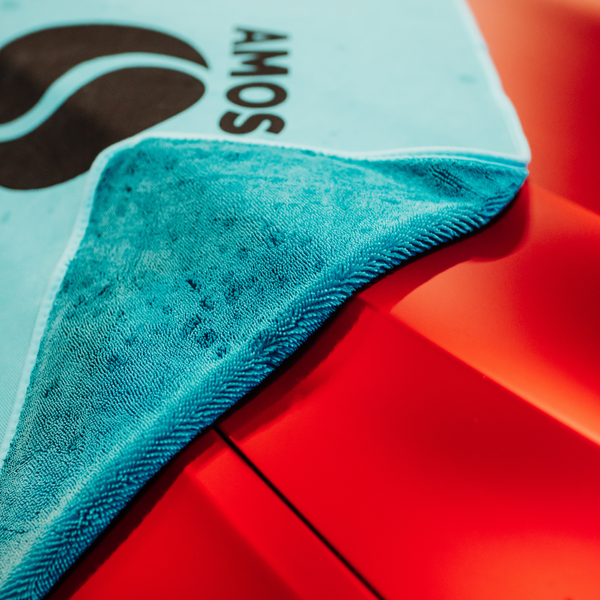 Toalla de microfibra ultra absorbente AMOS Powerfluff azul 1000 GSM 60 x 80 cm + Guante de REGALO