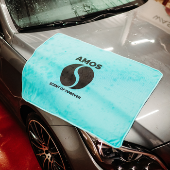 Toalla de microfibra ultra absorbente AMOS Powerfluff azul 1000 GSM 60 x 80 cm + Guante de REGALO