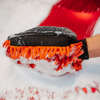 Toalla de microfibra ultra absorbente AMOS Powerfluff naranja 1000 GSM 60 x 80 cm + Guante de REGALO