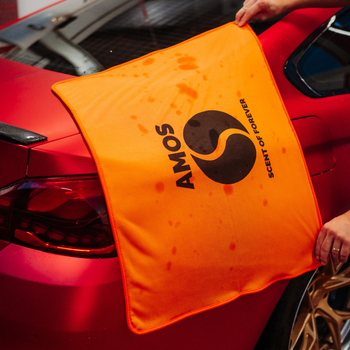 Toalla de microfibra ultra absorbente AMOS Powerfluff naranja 1000 GSM 60 x 80 cm + Guante de REGALO