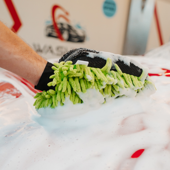 Toalla de microfibra ultra absorbente AMOS Powerfluff verde 1000 GSM 60 x 80 cm + Guante de REGALO